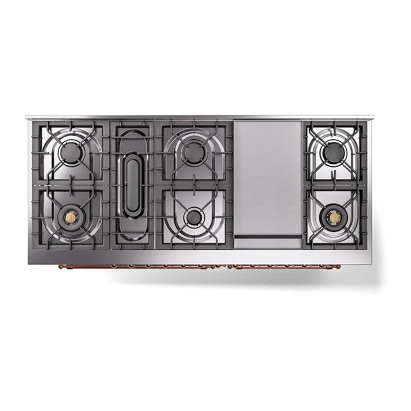 Cuisinière à double combustible de 60 po avec 9 brûleurs scellés et plaque chauffante (porte pleine) Nostalgie II de la série ILVE