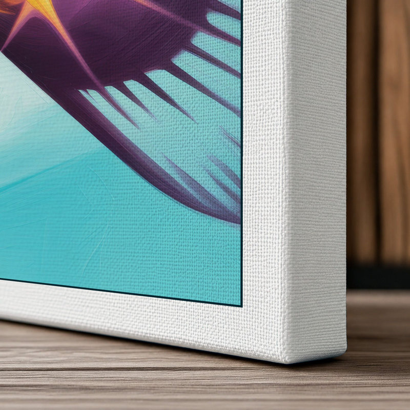 Amber and Turquoise Modern 1 Piece Wrapped Canvas Wall Art, 36x24 - 91.4 x 61.0 cm, White Border