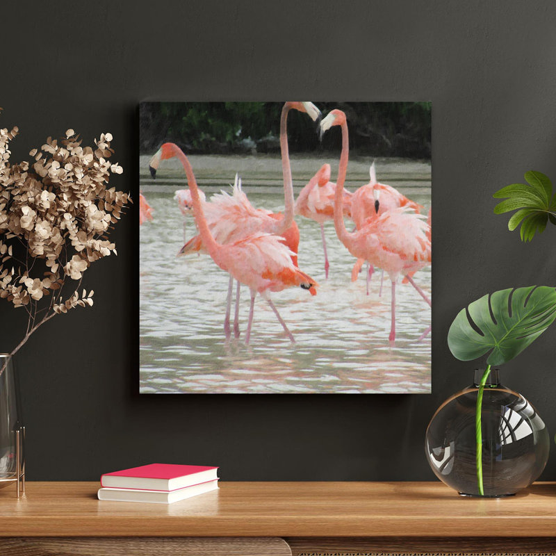 Flamants jouant dans l'eau - impression, L 32 po x H 32 po