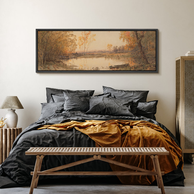 Grande impression sur toile encadrée, impression de paysage d'automne rétro pour automne rustique, H 20 po x l 60 po, Noir