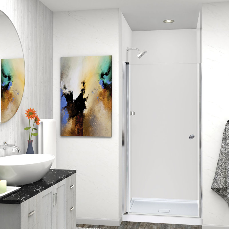 Porte de douche à cadre sans cadre Transoli Lyna, l 26 po x H 70 po, verre trempé transparent de 1/4 po, Chrome