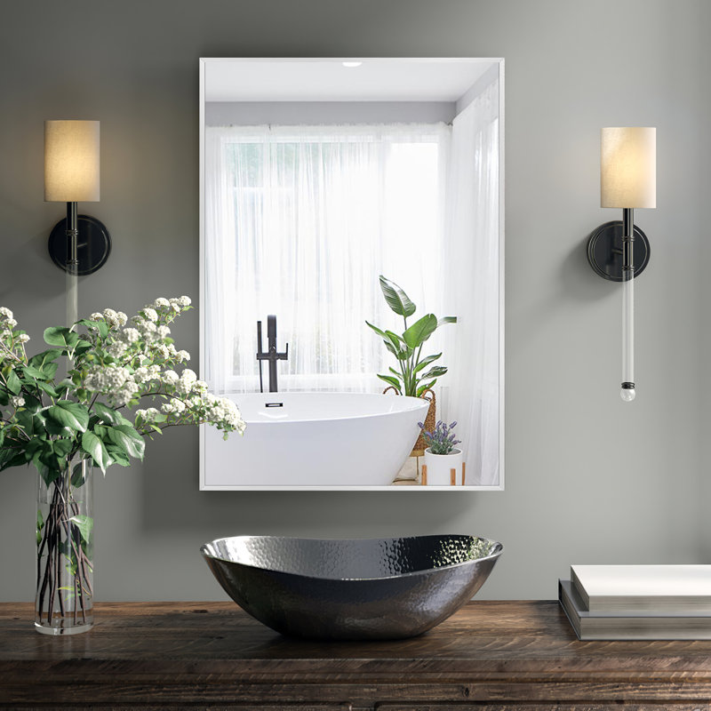 Miroir de salle de bain mural Talma, Gris clair, H 38 po x l 26 po