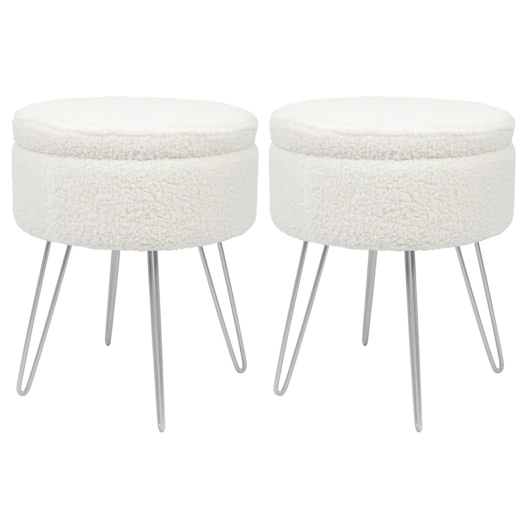 Harbour Housewares Round Boucle Storage Footstools - Pack of 2