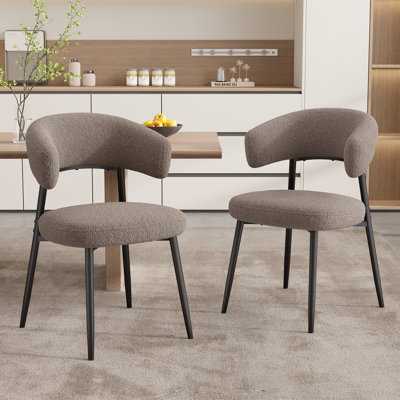Chaises de salle à manger rembourrées Modern Teddy Boucle avec dossier incurvé, siège rembourré épais et pieds en métal