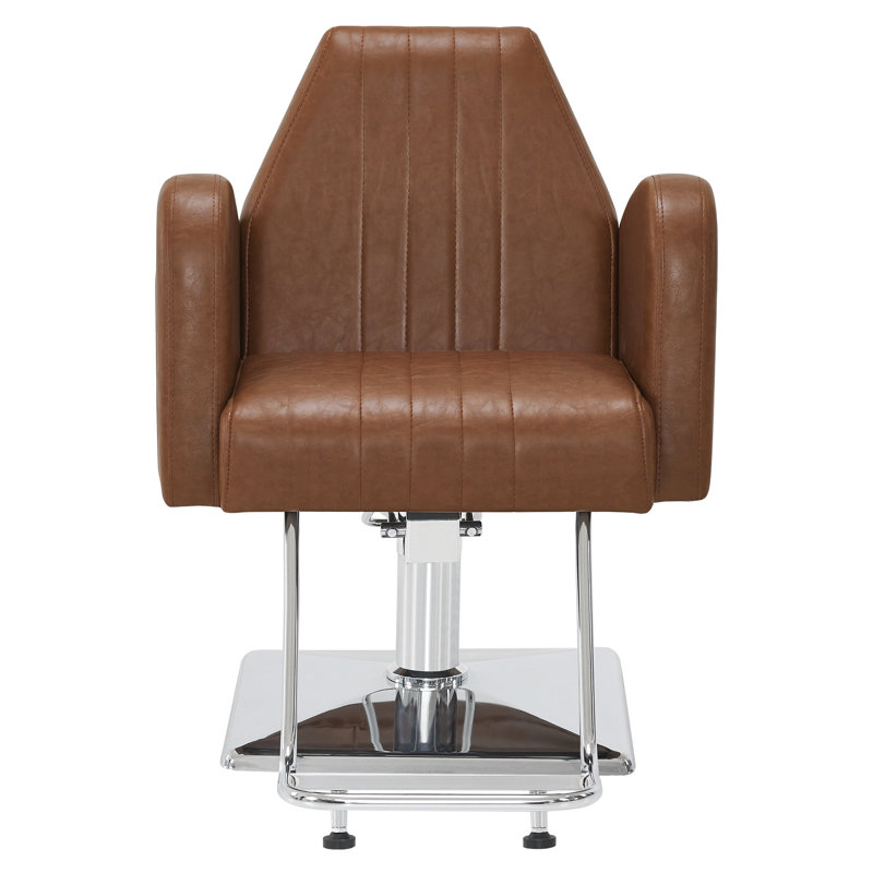 Fauteuil de coiffeur à pompe hydraulique de 440 lb pour coiffeur, fauteuil de coiffeur en similicuir, Brun / Argenté