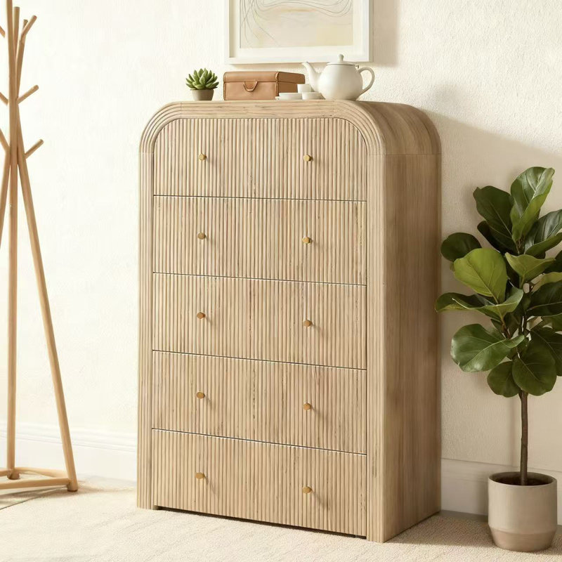 Commode 5 tiroirs cannelée pour chambre à coucher, commode moderne de 48 po de hauteur pour chambre à coucher, salon, couloir