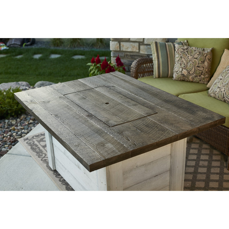 Alcott 48" Farmhouse Brown Gas Fire Pit Table with Antique Timber Top