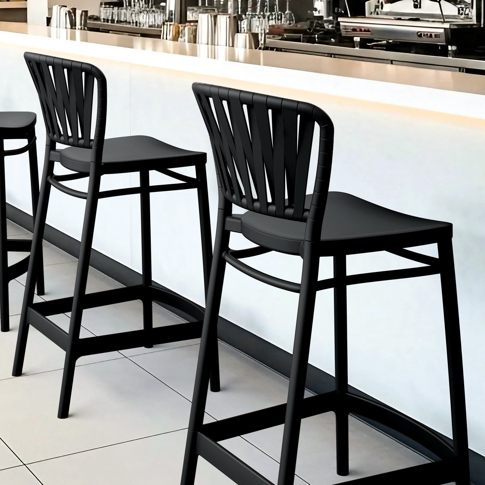 Newport Patio Bar Stool, 25.6", Black