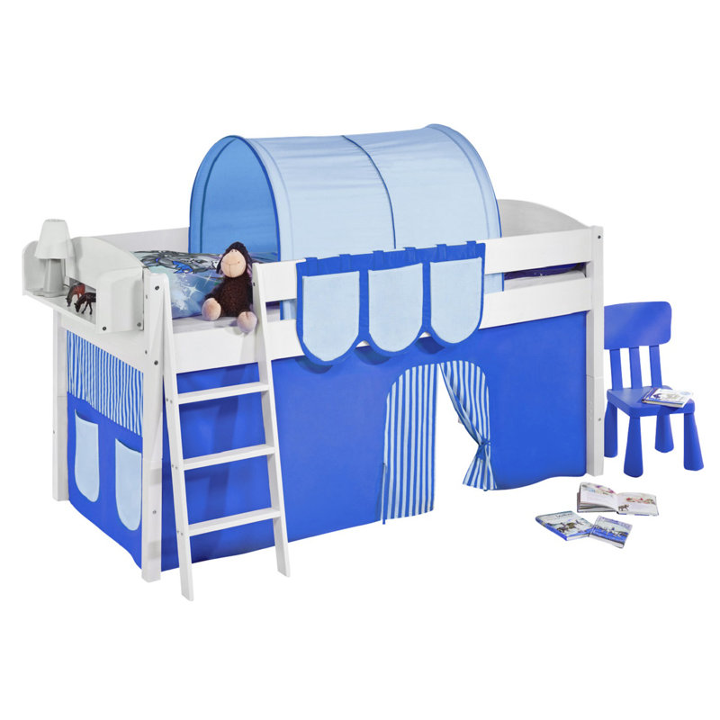 Basic European Single Mid Sleeper Bed with Curtain, Blue