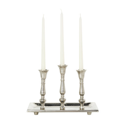 Bougeoir décoratif à 3 bougies en aluminium et métal avec plaque de bougie