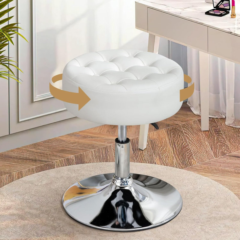 Leather Vanity Stool, White  Faux Leather, Chrome
