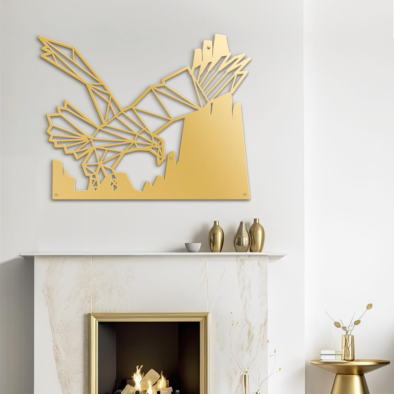 Décoration murale en aigle, Doré, H 9,24 po x l 12 po x P 0,05 po