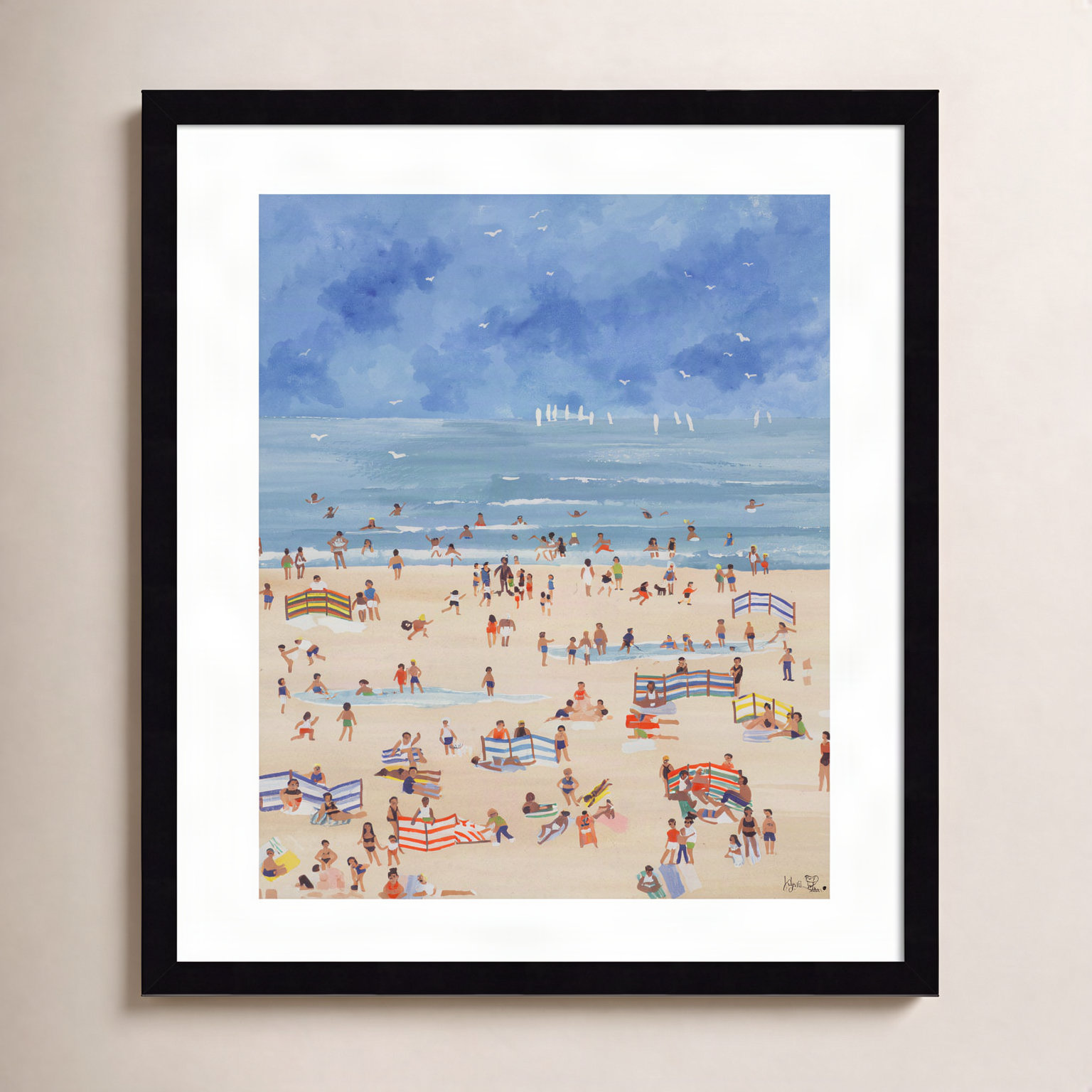 Judy Joel "Beach" Print, White, 21" H x 19" W x 1" D