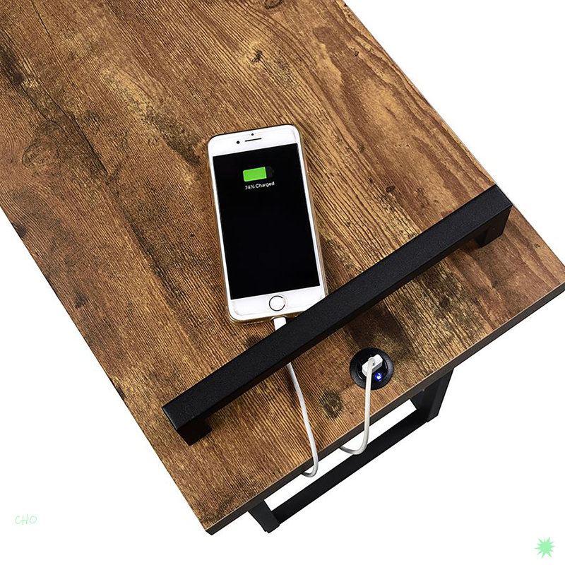 Table en C bronze industriel avec port de charge USB, Brun