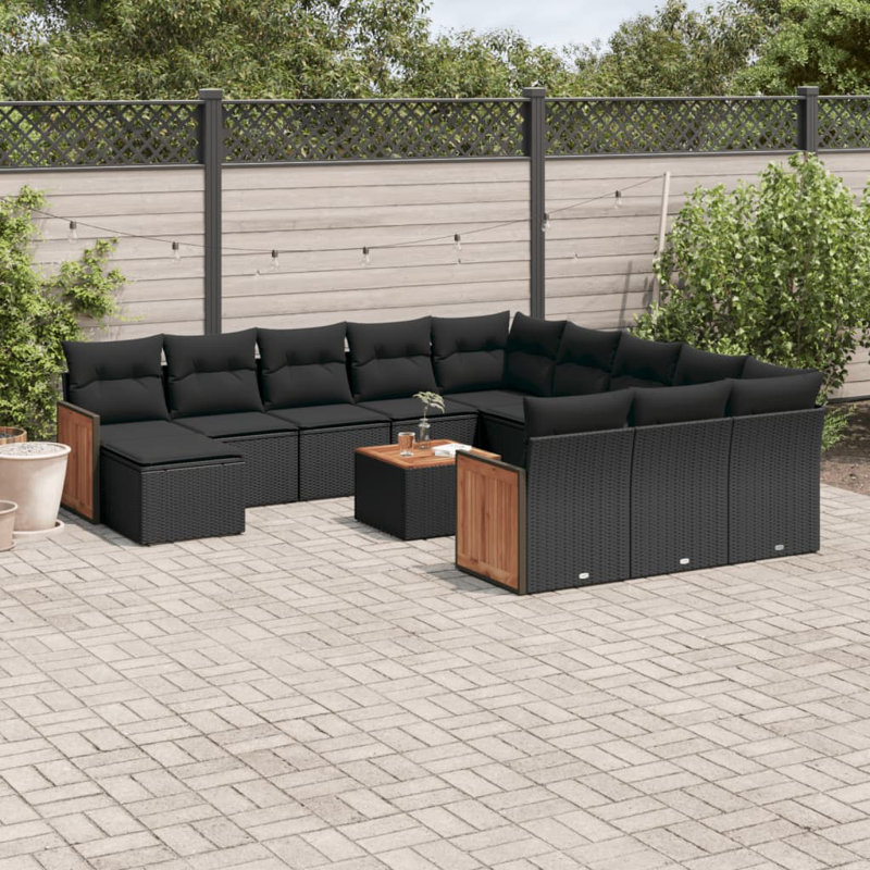  Ensemble de canapé de jardin noir, Noir, Noir