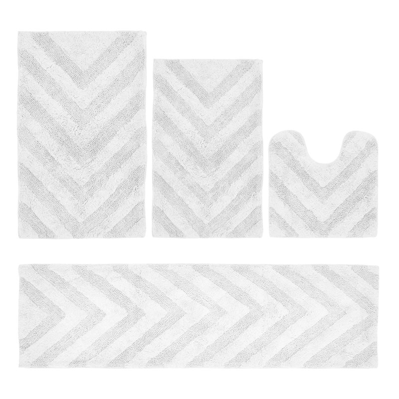 Ensemble de tapis pour salle de bain 100% coton de qualité supérieure Hugo 4 pièces avec envers antidérapant, lavable à la machine, luxueux tapis Chervon à motif super absorbant et touffeté pour la salle de bain, la douche et la baignoire