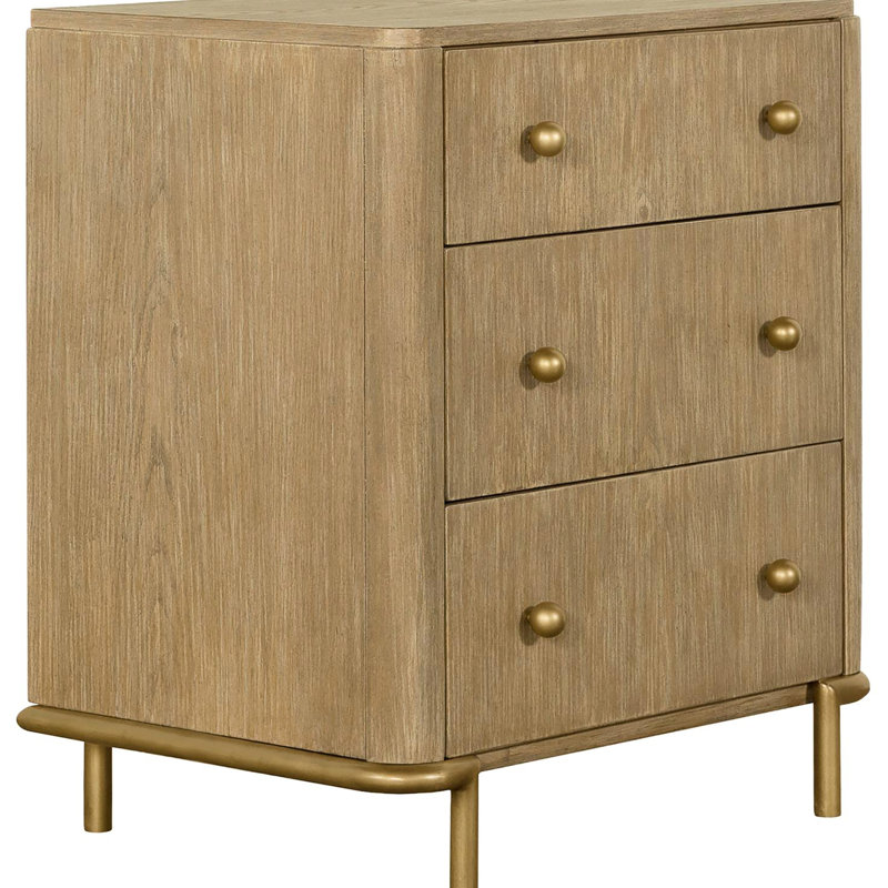 Chambre à coucher 3 Table de chevet avec rangement en bois d'hévéa 3 tiroirs et naturel
