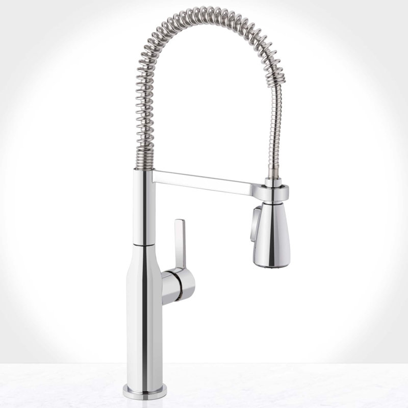 Galleria Pre-Rinse Single Handle Kitchen Faucet with Multi-Flow Spray Head - Includes Optional Deck Plate, Polished Chrome