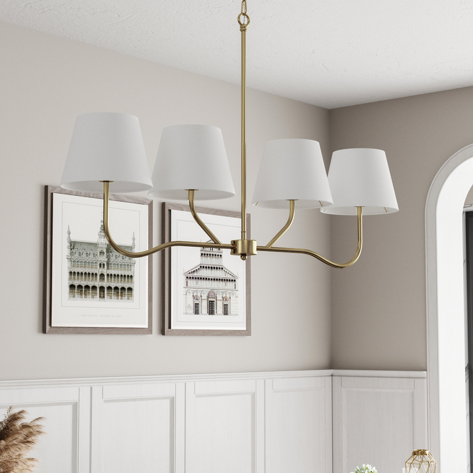 Conner 37" W 4-Light Shaded Pendant with Burlap Liner
