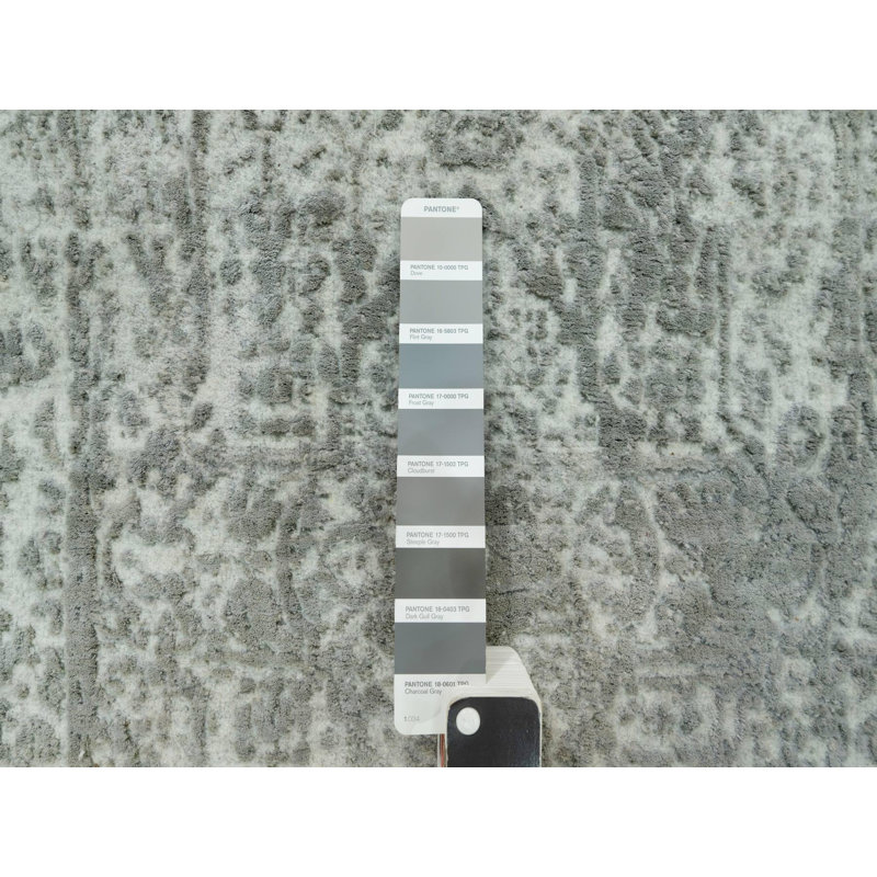 Tapis oriental gris en laine et en soie noué à la main 1 pi 11 po x 3 pi 2 po - MOA10290537, Rectangle 1 pi 11 po x 3 pi 2 po