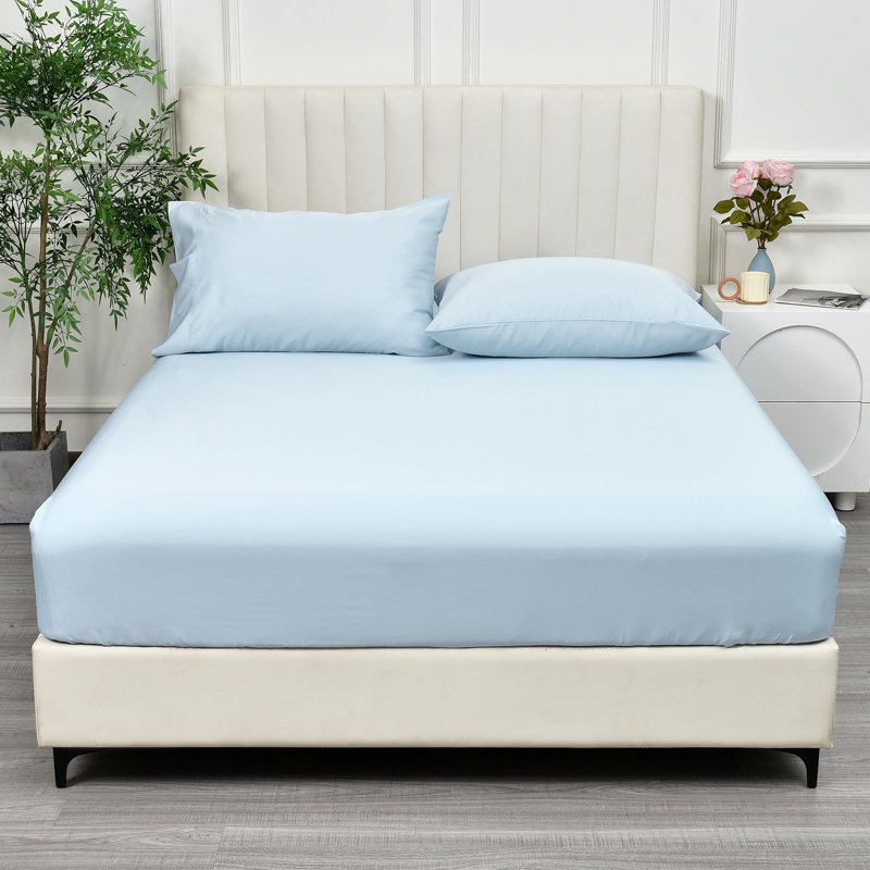 PHF 100% Rayon Derived from Bamboo Fitted Sheet, 16" Deep Pocket,2.5cm Wider Strong Elastic Easy Fit, Breathable Silky Soft Skin-Friendly for Hot Sleeper
