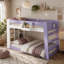 Lit superposé simple au-dessus de simple TG avec tablettes de rangement et panier de rangement garde-corps, blanc et mauve clair-1256857623