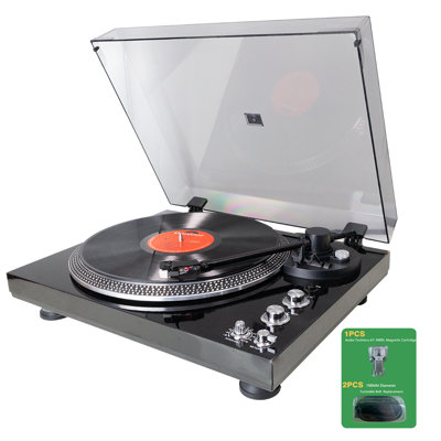 Tourne-disque en vinyle noyer rétro, tourne-disque à courroie avec aiguille AT-3600L, Bluetooth, préampli intégré, 33/45 tr / min, plateau en aluminium, sortie ligne RCA, cadeau audio décoratif pour les Fêtes