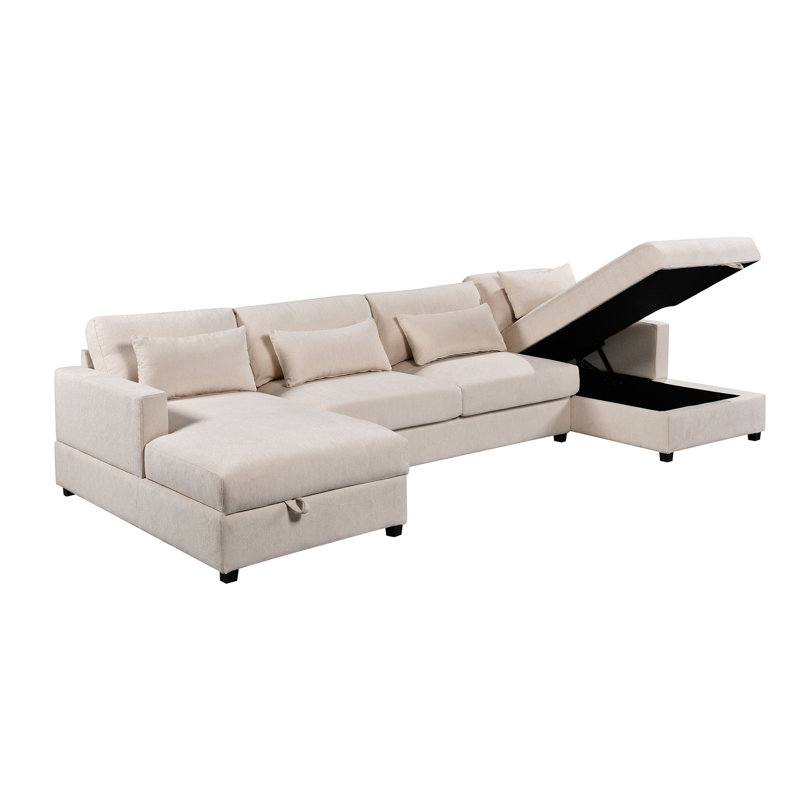 Larralde Upholstered Sectional Modern Large U-Shape Sectional Sofa, 2 Large Chaise with Storage Space for Living Room, 2 Lumbar Support Pillows