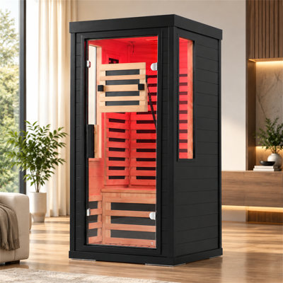 Sauna infrarouge lointain pour une à deux personnes avec thérapie par la lumière rouge, cabine de pruche du Canada avec 7 radiateurs au carbone à faible intensité électromagnétique, audio Bluetooth et éclairage d'ambiance à 7 couleurs