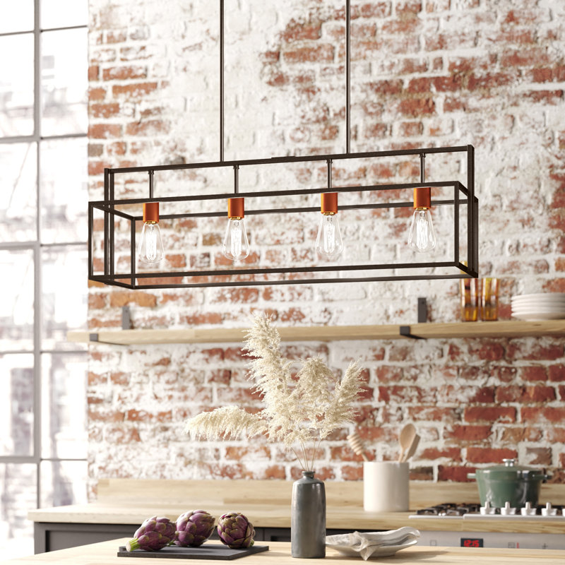 Larchmont 4 - Light Kitchen Island Pendant, Bronze/Copper Accents