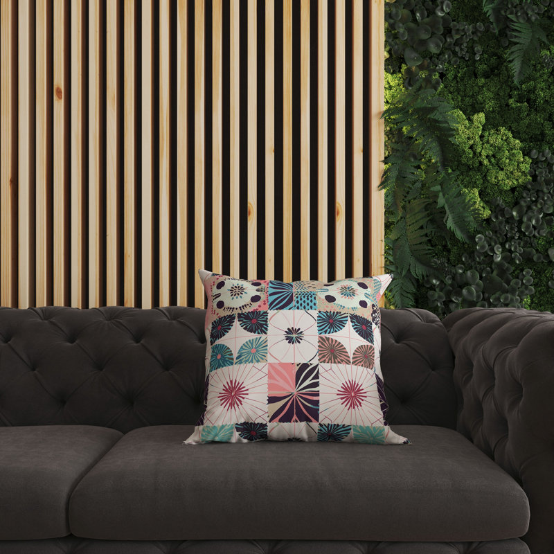 Coussin décoratif intérieur / extérieur Zellige Dreamscapes, H 16 po x l 16 po, Bleu / beige / rose