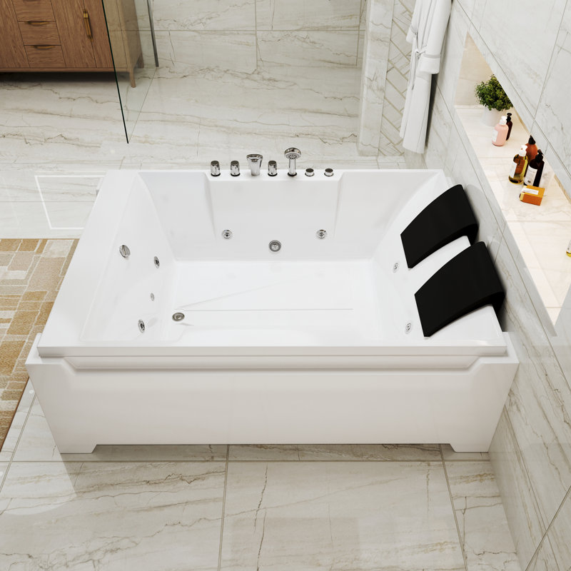 CASAINC 73" x 48" Whirlpool Jetted Acrylic Bathtub for 2 Person Hydro Massage & Chromatherapy