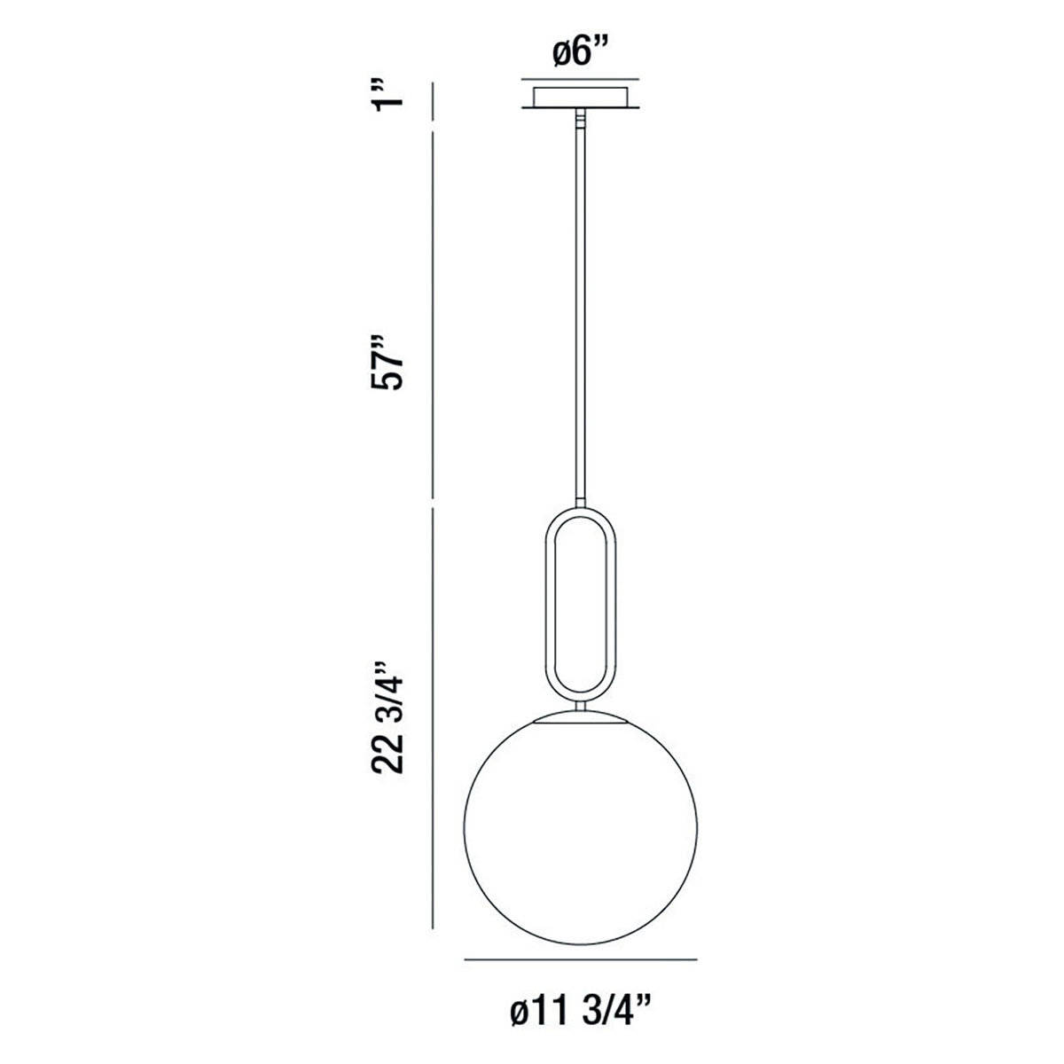 Single Light Glass Dimmable Pendant, Acid Opal/Matte Black, 22.75" H x 11.75" W x 11.75" D