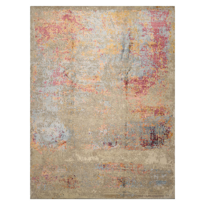 Tapis beige moderne noué à la main 9 x 12