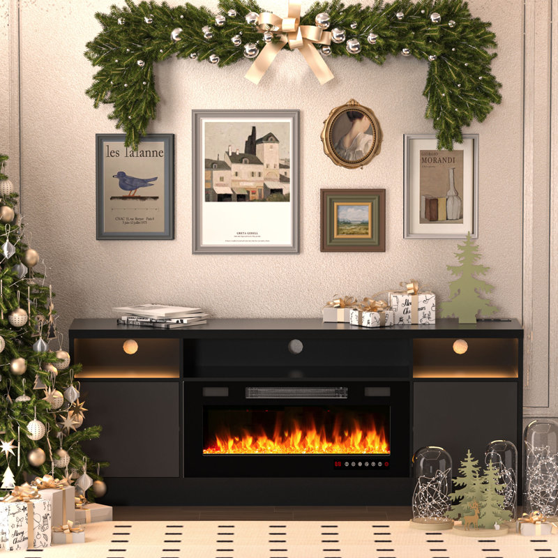 Remona TV Stand with Fireplace Included, Black