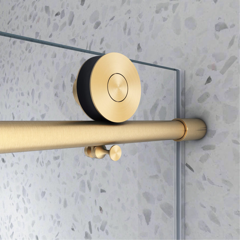 6063 Frameless One Fixed And One Shifted Shower Door, Brushed Gold