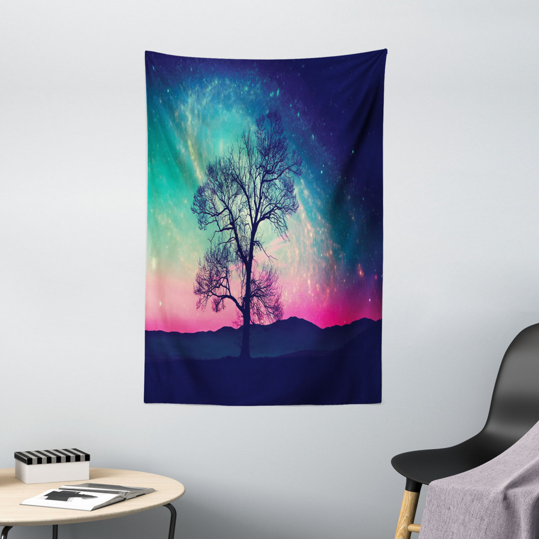 Wandbehang Vibrant Stars Raum kosmischer einsamer Baum Aurora Borealis