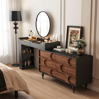 102.36"French-style black and brown extendable chest of drawers and dressing table