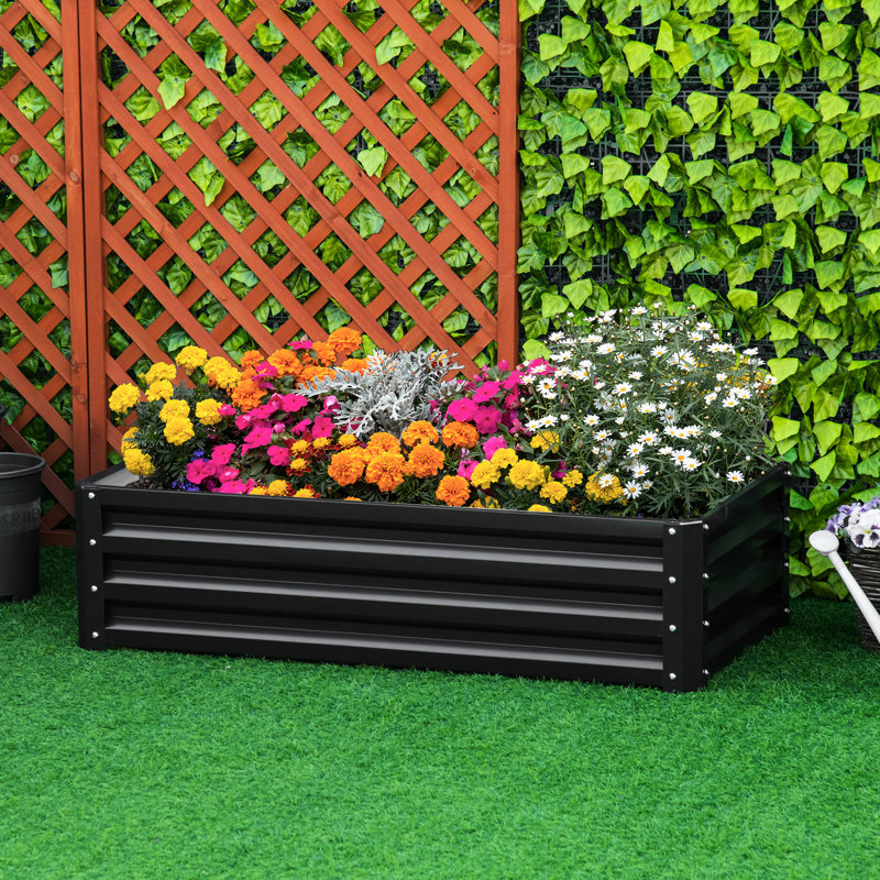 Lit boîte à fleurs surélevé galvanisé, L 46,91 po x l 23,5 po, H 12 po, gris, pour légumes, fleurs, plantes et herbes - Structure de jardin Balance 4 pi 2 pi 1 po, acier, utilisation à long terme