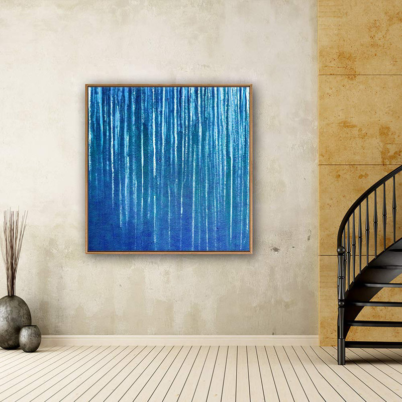 Bleu, blanc, coups de peinture, rayures, formes abstraites, art moderne, H 16 po x l 16 po x P 1,5 po, Naturel