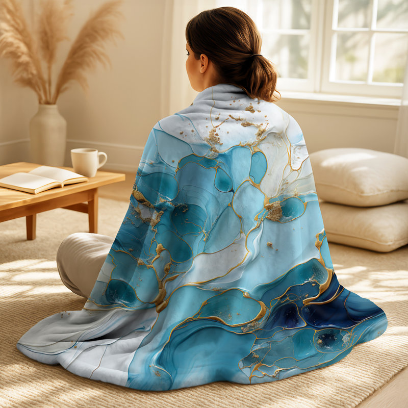 Jeté bleu et blanc Glacier Charm - formes abstraites