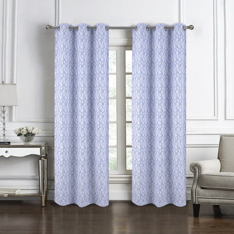 Paire de panneaux de rideaux en jacquard tissé Cubix, Bleu