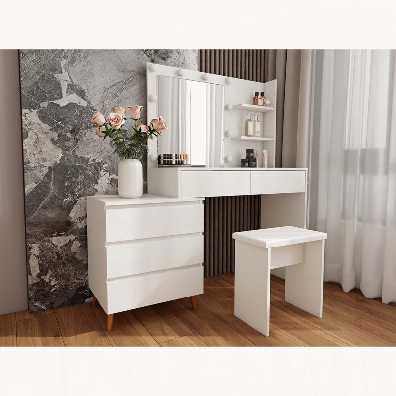 Vanity Table with LED Mirror and Storage Drawers