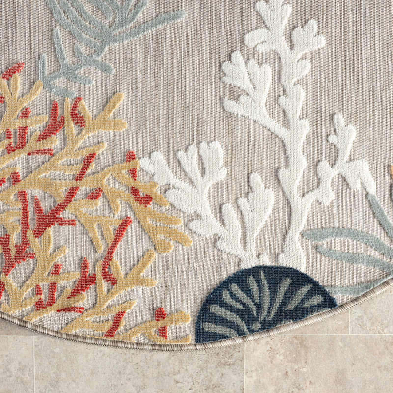 Jamila Coastal Gray Power Loomed High-Low Indoor/Outdoor Area Rug, Round 5'3"