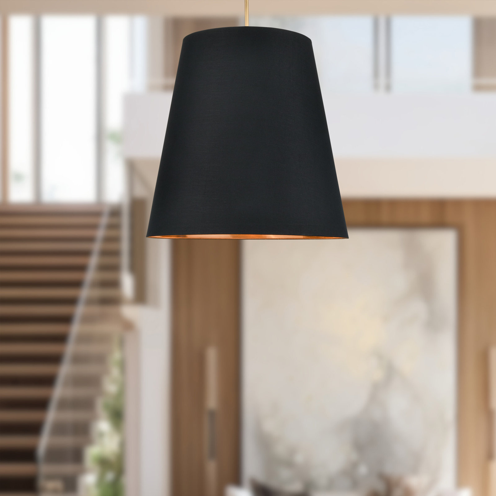 3 Light Steel Pendant, Gold, 76.88" H x 30" W x 30" D, Black