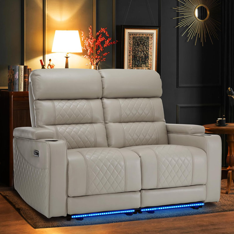 Power Recliner Loveseat Sofa With Adjustable Headrest, Home Theater Seating, Light Gray
