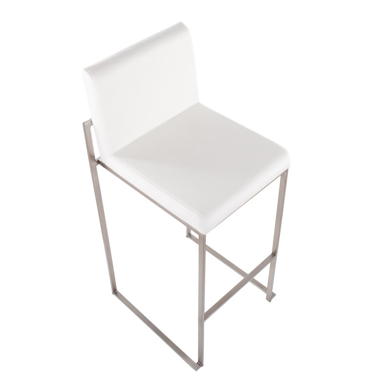 Brieon High Back Upholstered Bar & Counter Stool (Set of 3), Bar Stool (30" Seat Height), White Velvet/Stainless Steel