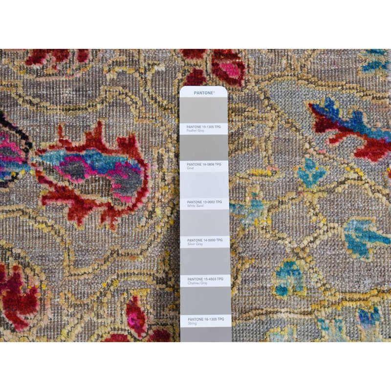 8'x10' Grey Silk and Wool Colourful Maharaja Design Hand Knotted Rug G87707