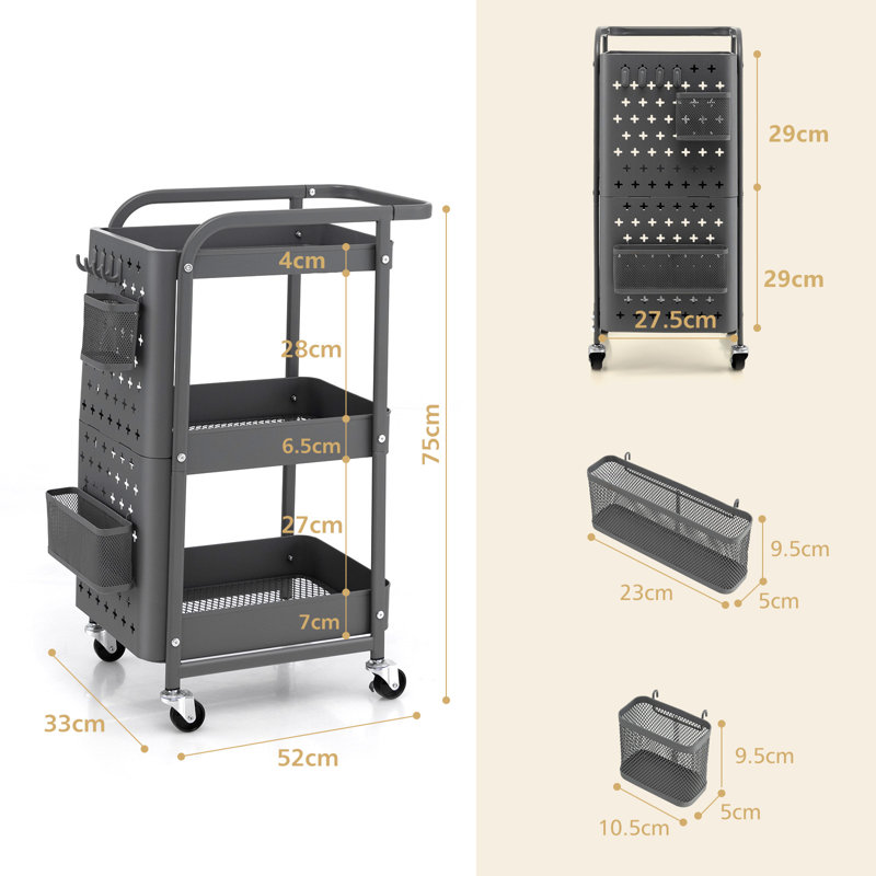 Edalene Metal Bar Cart, Grey