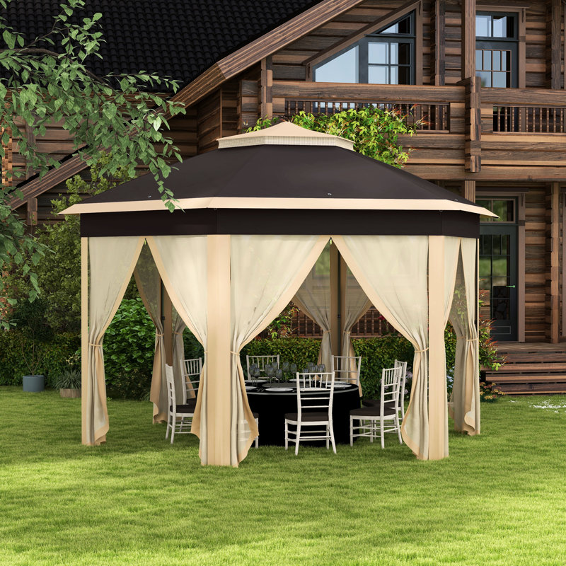 Pavillon de jardin escamotable hexagonal 13,3 pi X Structure en acier pour patio, jardin, mariage, fête, filet à 6 fermetures à glissière, facile à transporter